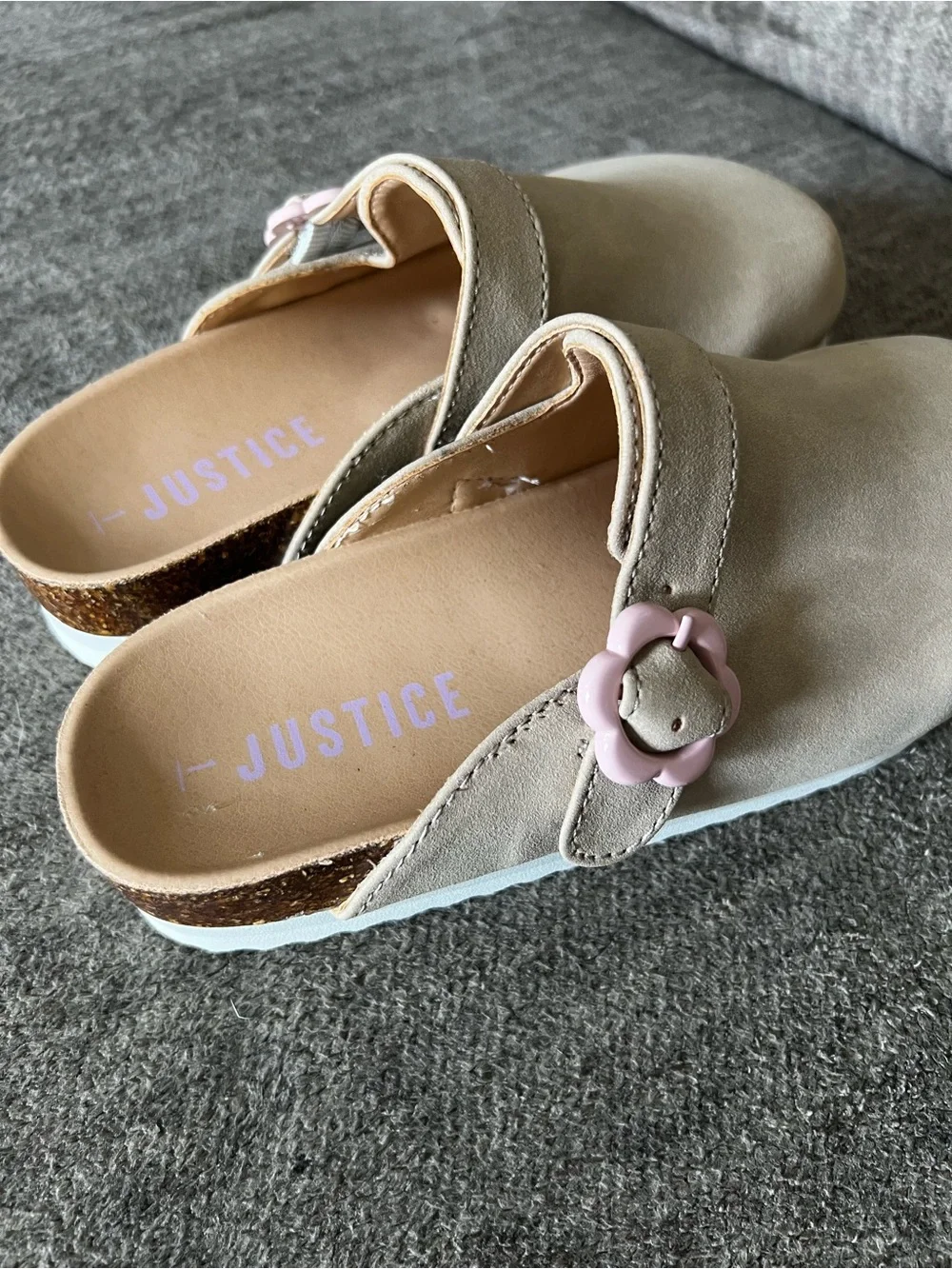 Justice Clog Shoes Girls Size 1 Beige Flower Buckle Slip On Platform Mules